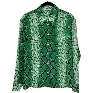 Sandro Paris Couleuvre Python Silk Blouse Green Snap-Front — Small